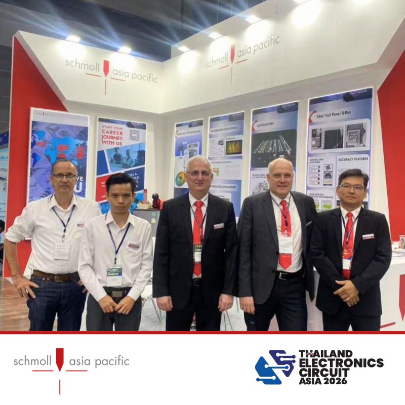 Schmoll Asia Pacific team at the company booth, with the Thailand Electronics Circuit Asia 2026 logo